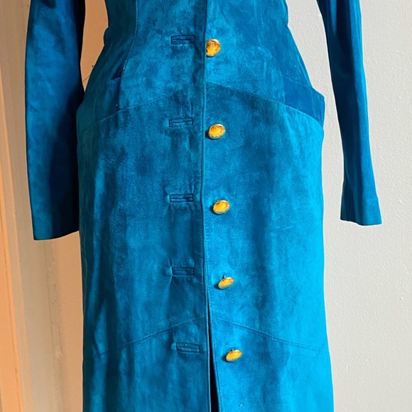 Jewel coloured aqua blue full-length Danier Suede coat size XS - Picture 2 of 7